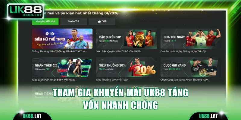 Tham gia khuyến mãi UK88 tăng vốn nhanh chóng
